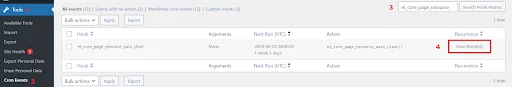 To easily check which Cron jobs are running on your website, you can use a free plugin like WP Crontrol