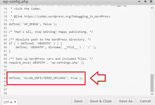 Inserting the given line of code will ensure that your WordPress site is configured to accept any file type for uploads.