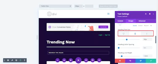 To adjust your website’s appearance for different devices like smartphones or tablets, use Divi’s built-in responsive settings.