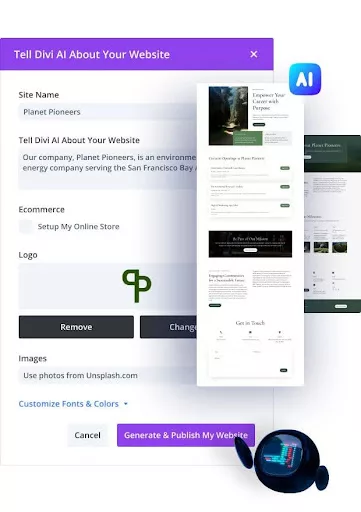 With Divi AI, you can build complete websites filled with real content and images generated by artificial intelligence.