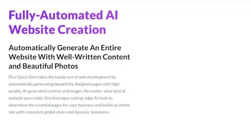 Divi Quick Site Automatically generate entire site