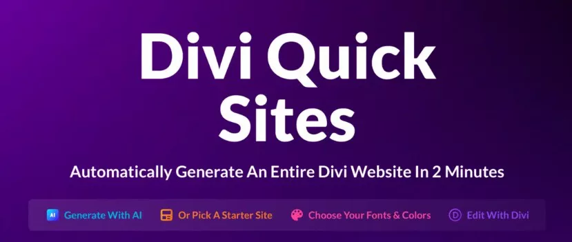 Divi Quick Sites offers a convenient website creation service through Divi, using Advanced AI Technology and ready-to-use starter sites