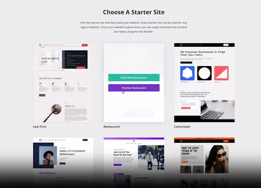 You can create a new website using one of Divi’s ready-to-use starter sites.