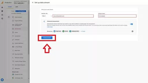 Enter your website’s URL and choose a stream name (this can be anything you like). Next, click the “Create Stream” button to proceed.