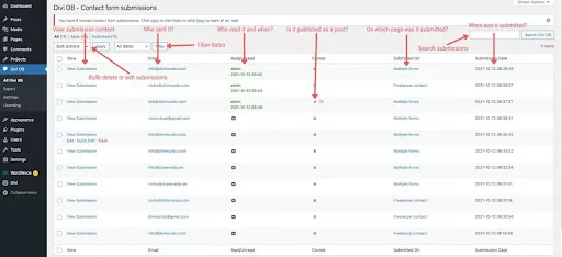 When a user submits a form on your website using Divi, all the data from that submission is automatically saved in the “Divi Form DB” section.