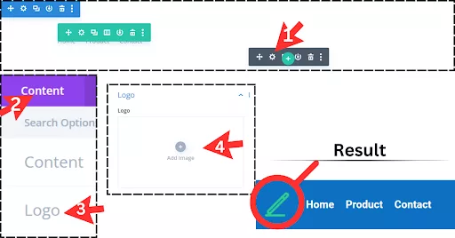 Add a PNG logo with a transparent background to your e-commerce website header by uploading it through the Content tab in the menu settings.