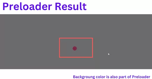 Screenshot displaying the final results of BH Preloader with a Dot-like design. Highlights available preloader designs and mentions paid features for additional customization. Encourages users to follow for more preloader options.