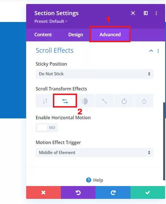 Horizontal motion effect image moving with both vertical and horizontal scroll. Demonstrates seamless dual-directional movement as the page is scrolled.