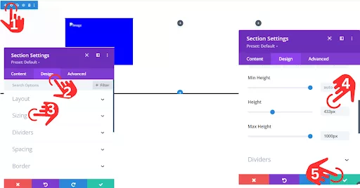 Setting the Row Height in Divi: Adjusting the height in the Design section to prevent content overlap in the flip card.