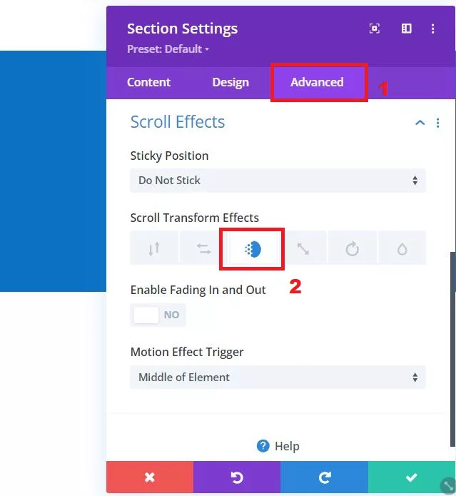 Fade In and Out effect with an image fading as it begins to scroll. The image fully appears as it aligns with the center of the screen.
