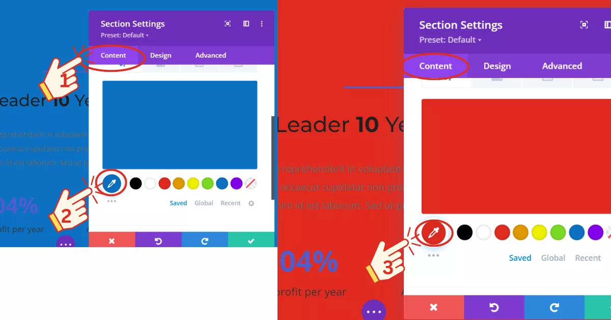 A tutorial on changing the background color in Divi from black to red, with step-by-step guidance and screenshots.