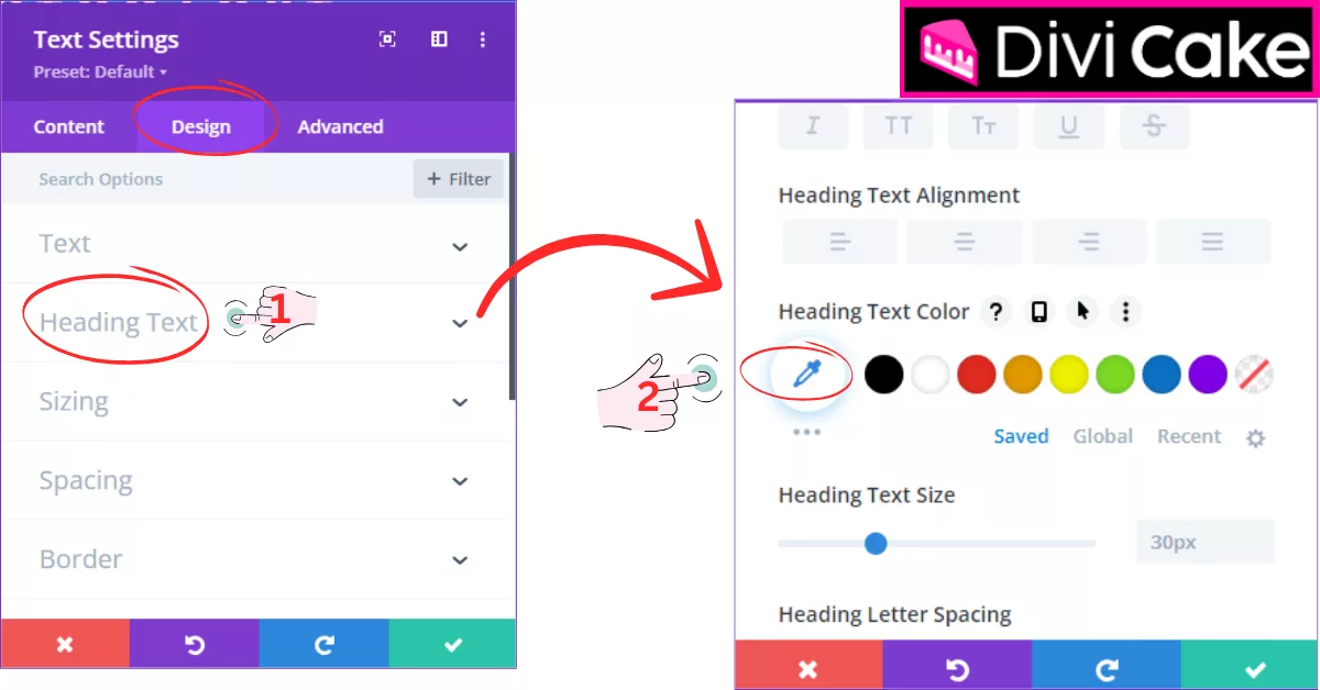 Customize heading colors in Divi to match your website’s design. Adjust alignment and text size in the Heading Text settings to enhance clarity and aesthetics.