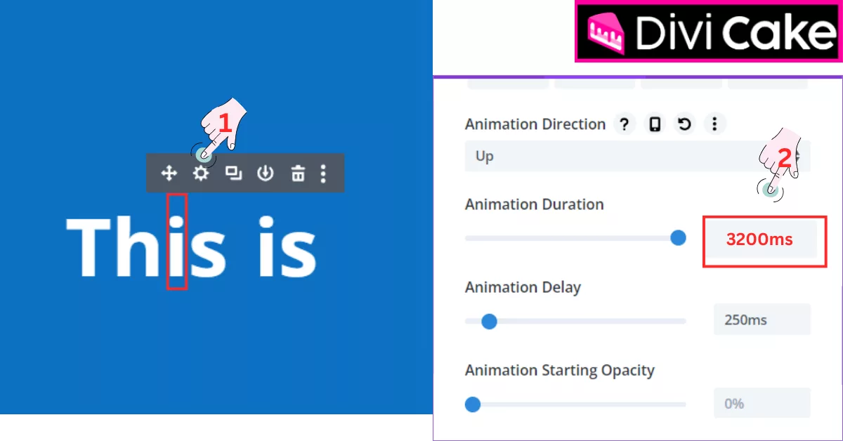 Customize the animation duration of letters in Divi to create a staggered effect. Adjust the timing incrementally to achieve a smooth, sequential text animation.
