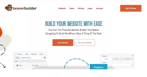 Beaver Builder, a user-friendly website builder featuring front-end editing, customizable templates, and multi-site support.