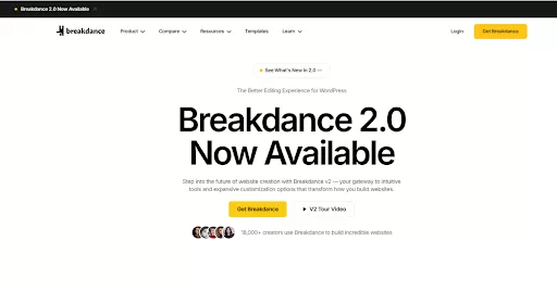 Breakdance website builder with drag-and-drop interface, real-time editing, and responsive design for creating professional websites.