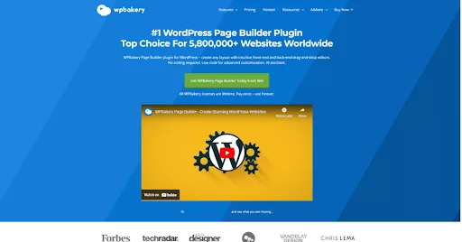 WPBakery Page Builder, featuring drag-and-drop editing, extensive content elements, and support for responsive designs.