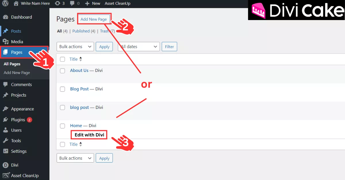 Alt text: Start by creating a new page or editing an existing one for carousel setup. Use Divi for page editing to add your customized carousel.