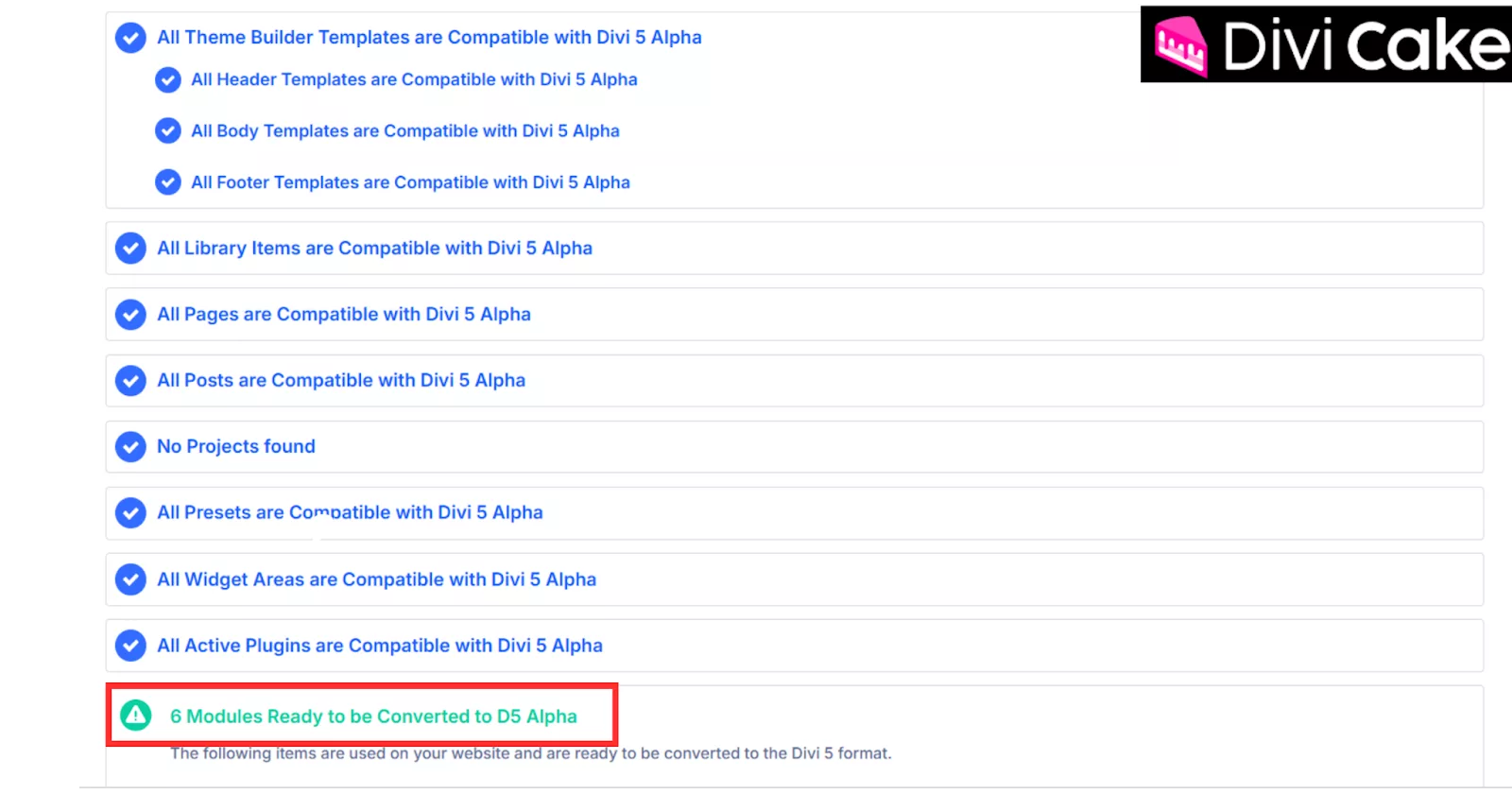 Verify if your website is ready and compatible for migration to Divi 5.