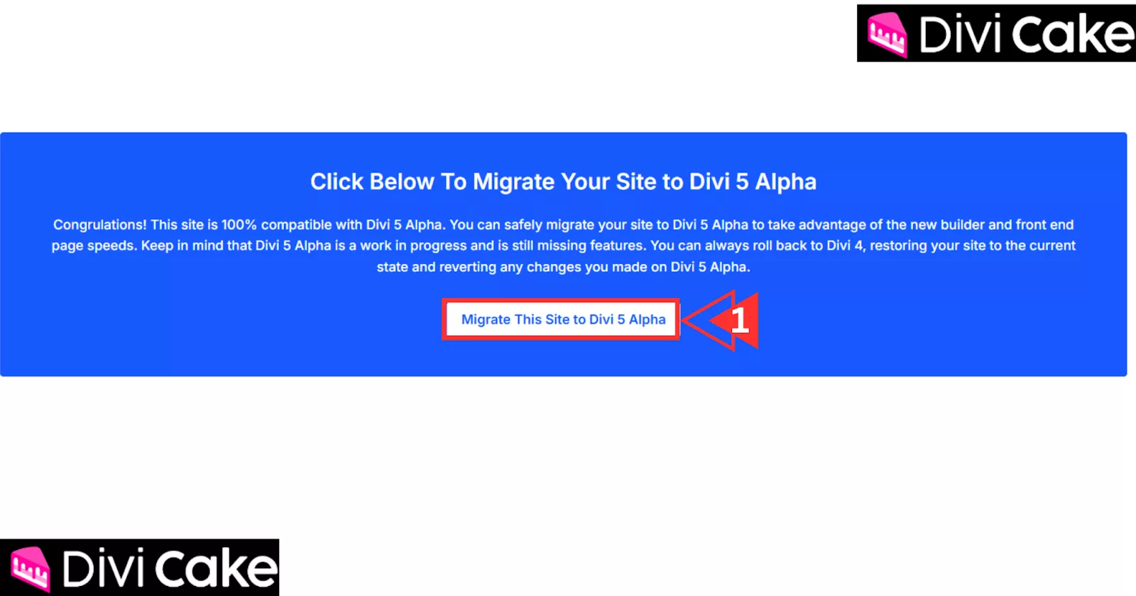 Begin migrating your website to Divi 5 Alpha with one click.