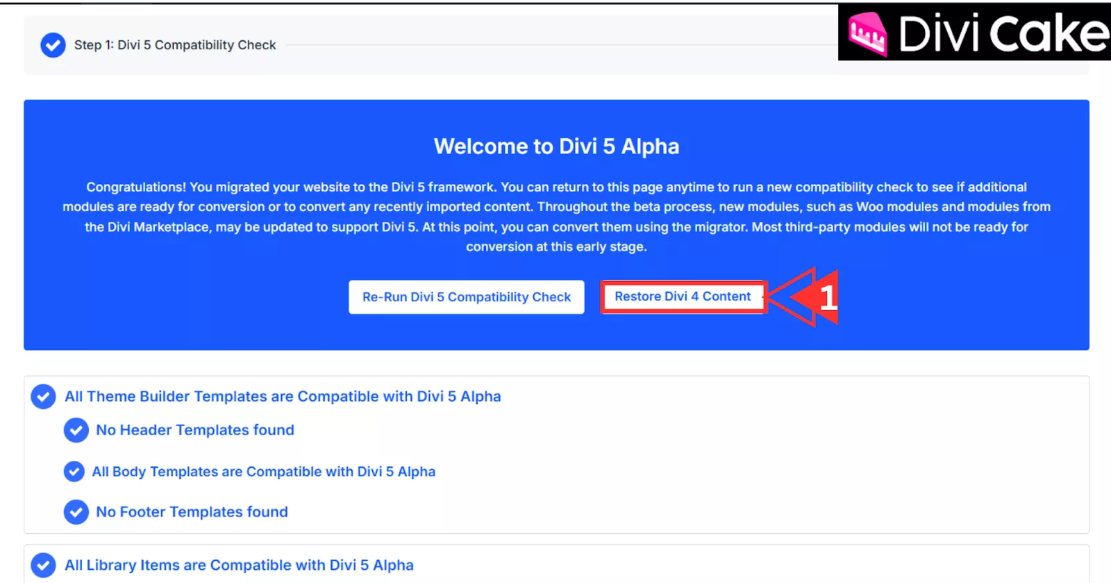 Restore your website content to Divi 4 after migrating to Divi 5.