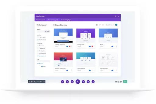 Divi Cloud enables seamless access to saved layouts and templates across all websites through the Divi Visual Builder, simplifying project workflows and eliminating manual file transfers.