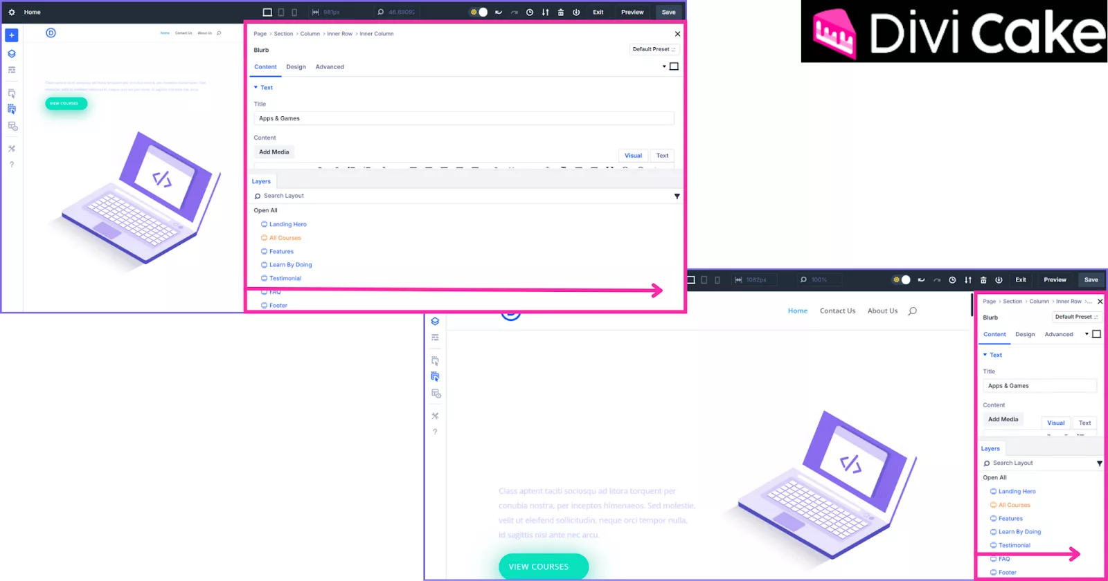Divi 5 introduces Canvas Scaling, enabling users to preview and adjust layouts across desktop, tablet, and mobile views directly within the builder, streamlining responsive design workflows.