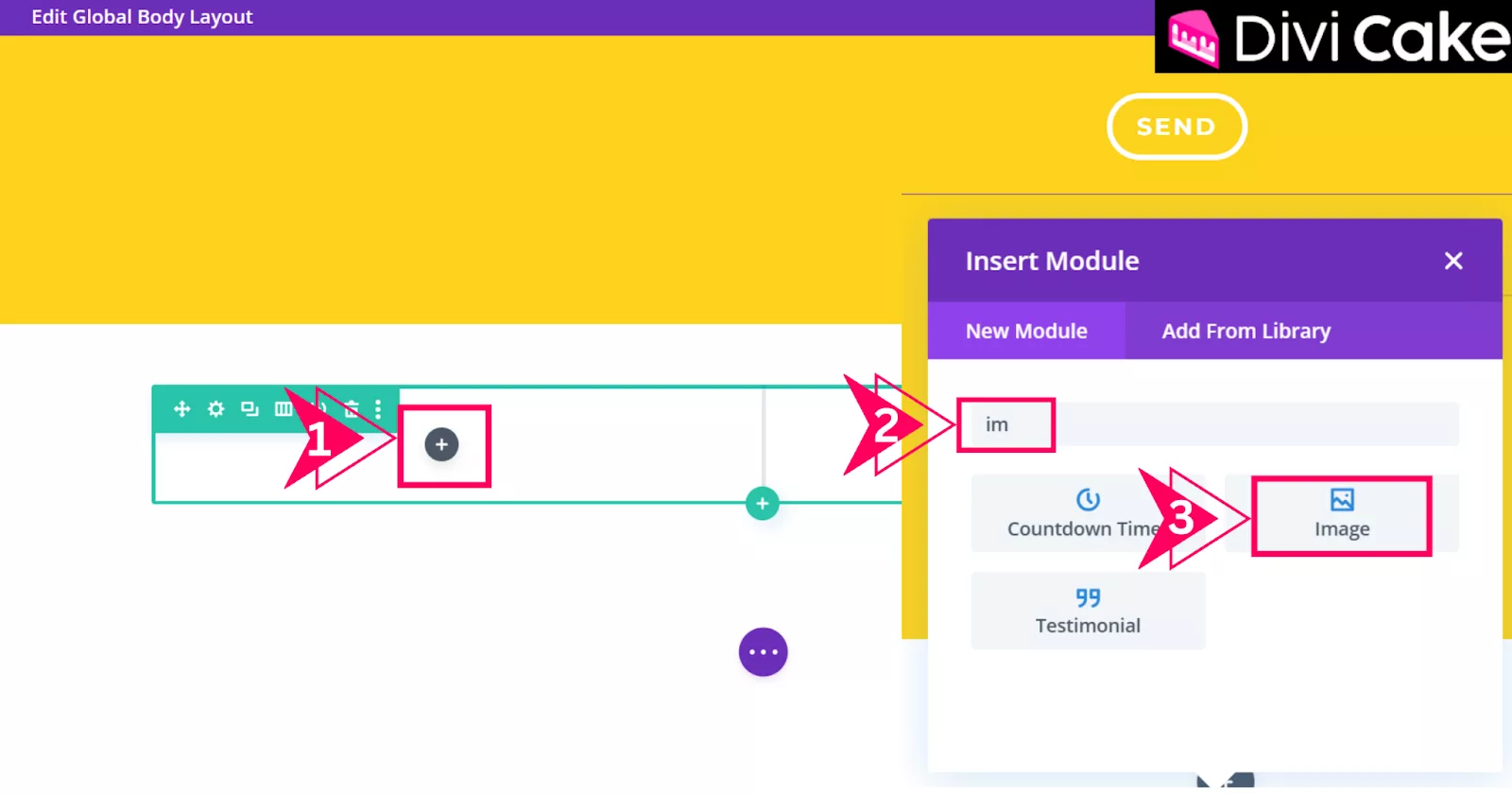 Insert an Image Module in the first column and a Close Button Module in the second column, followed by a Contact Form Module, to design a functional Divi popup.