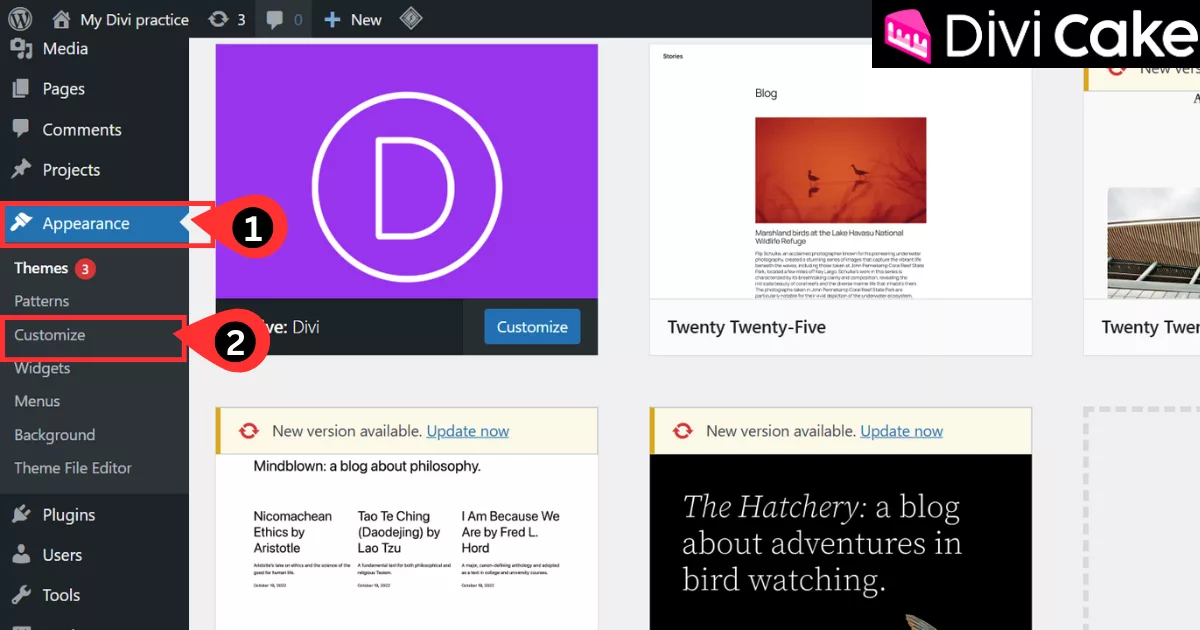 Guide to configuring and uploading a favicon in WordPress from the Appearance section in the dashboard.