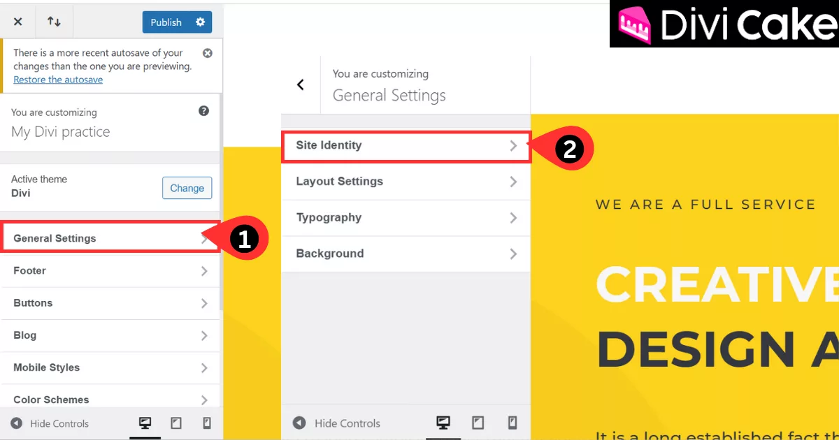 Navigate to General Settings and Site Identity in the WordPress Customization panel to upload a favicon.