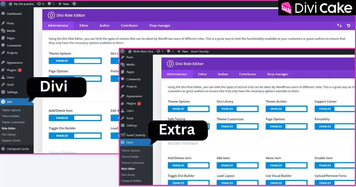 The Role Editor in Divi and Extra allows users to manage permissions, controlling access to design and customization tools based on specific user roles.