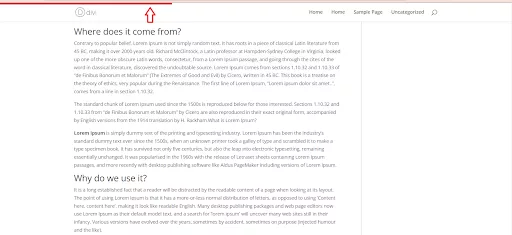 Reading Progress Bar Plugin displayed at the top of a blog post, showing scrolling progress.