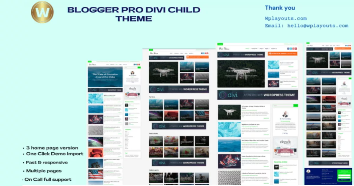 Blogger Pro – Divi Child Theme offers a sleek, responsive, and SEO-optimized design with customizable layouts, social media integration, and fast loading speeds, perfect for bloggers and content creators.