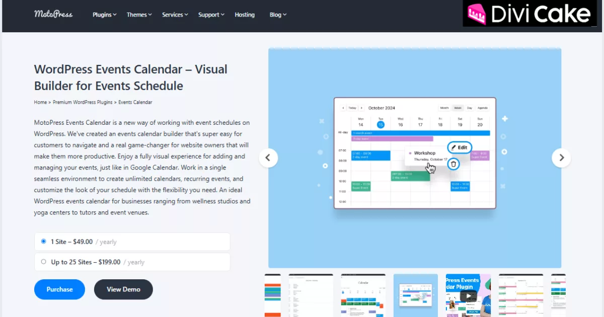 Timetable and Event Schedule plugin by MotoPress allows efficient scheduling with advanced features like event filtering, color coding, and custom columns. Ideal for gyms, schools, and event-based businesses, with responsive design and shortcode support.