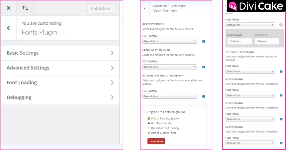Google Fonts Typography plugin settings panel in the WordPress Theme Customizer