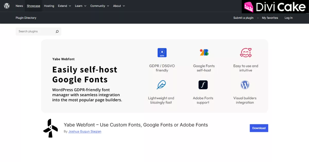 Yabe Webfont plugin settings in WordPress, allowing users to manage and apply Google Fonts, Adobe Fonts, and custom fonts easily.