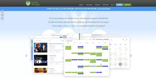 Events Manager plugin offers a central event calendar, front-end submissions, and booking management. It supports recurring events, location management, and WooCommerce integration for payments, with GDPR compliance tools for privacy.