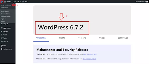 Locate the WordPress version number on the About WordPress page in the WordPress admin panel while using Divi.