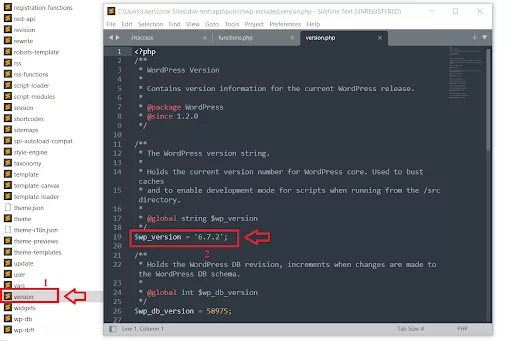 Access the version.php file in the wp-includes directory via FTP to check the installed WordPress version on a Divi-powered website.
