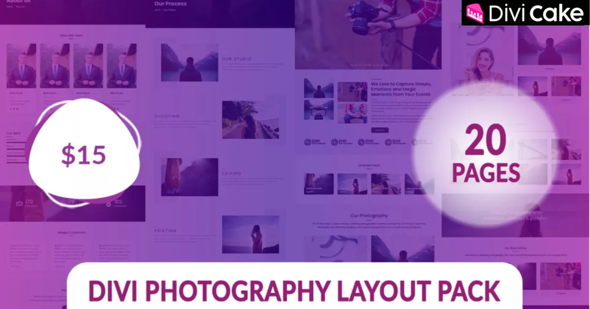 Create a stunning photography website with the Divi Photography Layout Pack. This fully responsive Divi theme layout includes galleries, blogs, and price lists, perfect for photographers, designers, and creatives.
