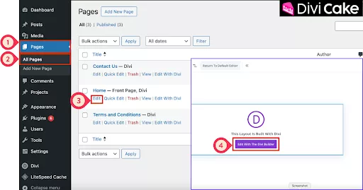 Access the WordPress dashboard, select the target page, and open it with Divi Builder to add a Number Counter module for showcasing important website statistics and achievements.