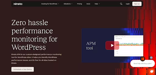 Kinsta’s built-in Application Performance Monitoring tool showing detailed insights into site performance issues caused by plugins, themes, or database queries