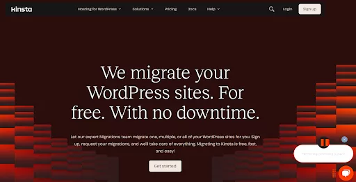 Kinsta dashboard showing free managed migration service that ensures no downtime, complete file transfer, and smooth site reconfiguration for WordPress users