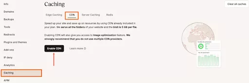 Kinsta’s free Cloudflare CDN with over 260 global PoPs and optional edge caching for faster full-page delivery and reduced TTFB.