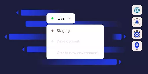 Kinsta dashboard showing one-click staging and cloning tools for quickly creating a safe testing environment and pushing updates live with a single click.