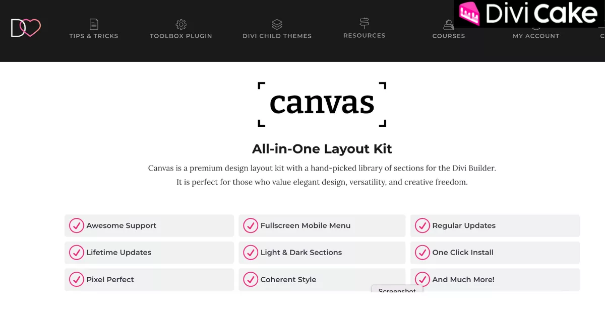 Premium Divi Canvas Layout Kit offering 200+ professionally designed sections for building responsive websites, ideal for portfolios, agencies, service pages, and blogs.