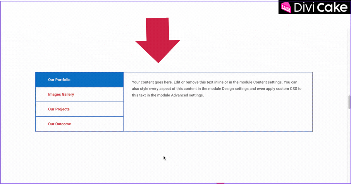 Divi Tab Module Advanced Custom CSS section showing CSS code for tab width, border, padding, margin, and background color to refine vertical tab appearance.