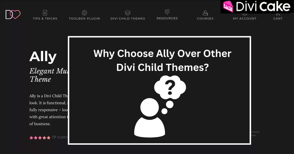 Ally Divi child theme offering fast performance, design flexibility with Divi modules and sliders, and beginner-friendly tools like one-click demo import and easy customization through the Divi Builder and Theme Customizer.
