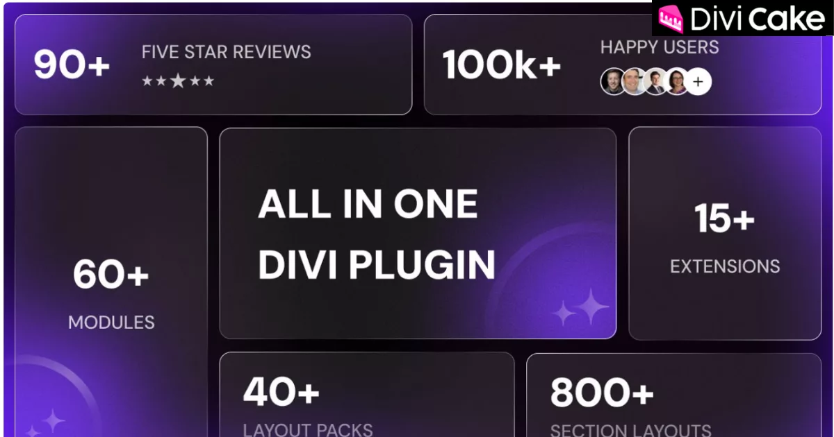 DiviFlash all-in-one plugin with 60+ custom modules, 15+ extensions, 40 layout packs, and 800+ sections designed for building flexible and high-performance Divi websites.