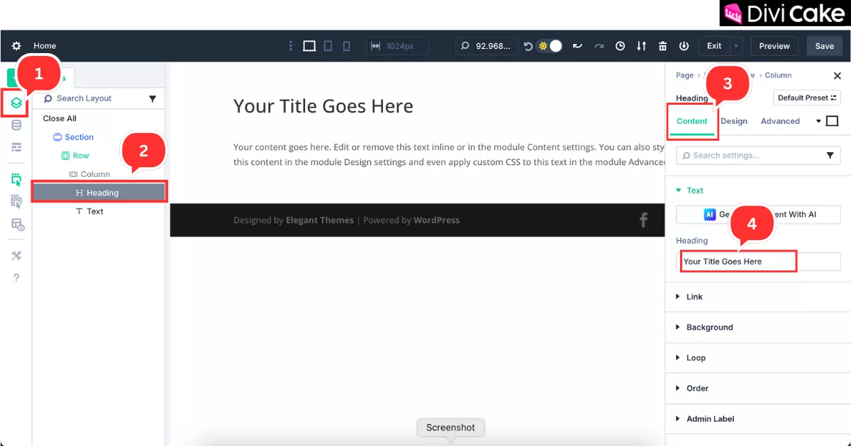 Step-by-step guide to styling and adding a title in the Divi 5 Heading module for a blog page.