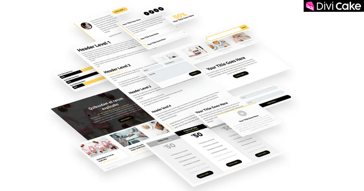 Preview of Divi Lover’s Global Defaults Layout Set 3 with creative and modern layouts featuring updated colors, animations, and icons.